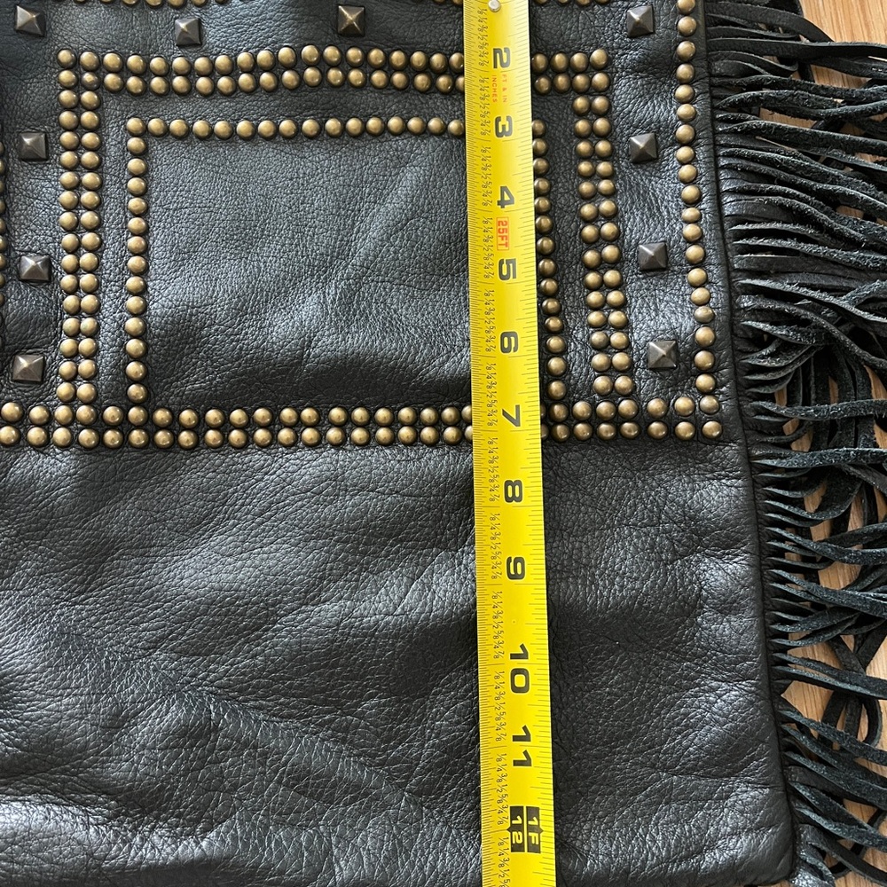 McFadin RARE Handmade Texas Leather Fringe Stud Crossbody Fold Over Slouch Bag - Picture 3 of 14